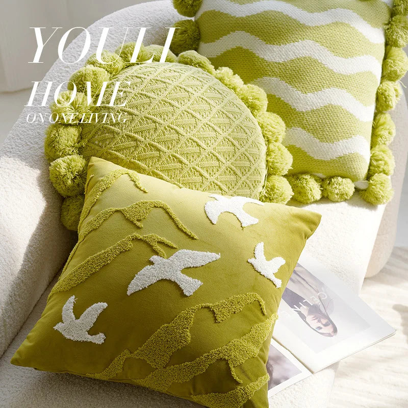 30X50/45X45CM Green Flying Bird Throw Pillow Cover Light Luxury Stamping Waist Cushion Cover Decor Home Decorative Pillowcase