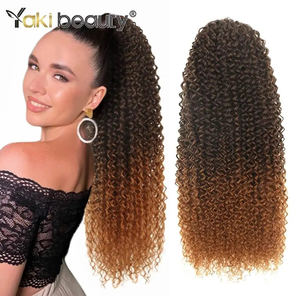 Synthetic Long Kinky Curly Ponytail 24inch Drawstring Ponytail Chip-In Hair Extension MT4/27# Wrap Around Ponytail