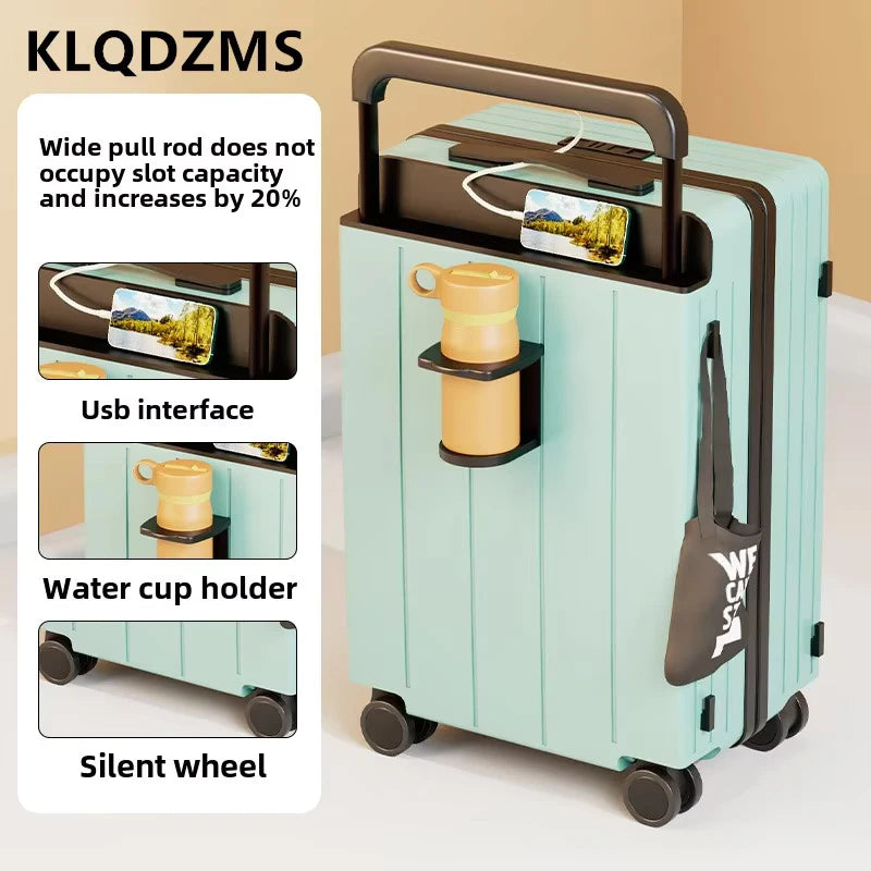 KLQDZMS Cabin Luggage USB Charging Trolley Case ABS+PC Boarding Case 20"22"24"26"28 Inch Combination Case with Wheels Suitcase