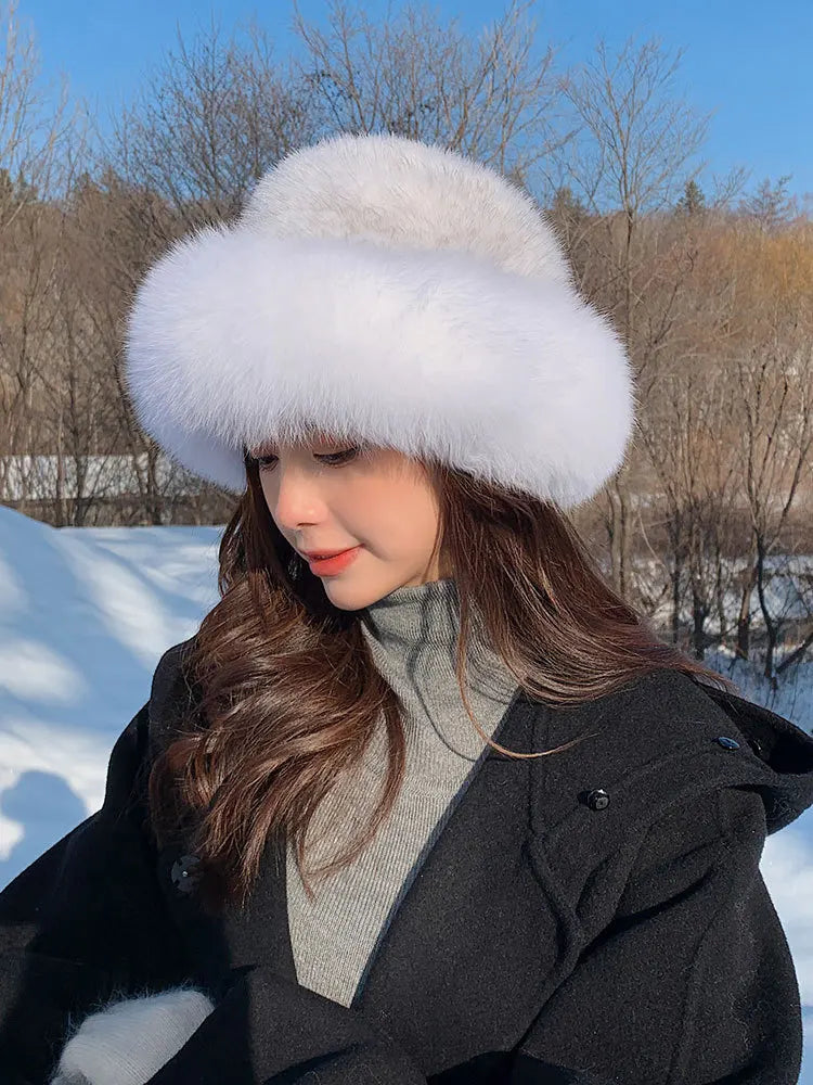 New Genuine Real Natural Mink Fur Hat Cap Luxury Women Handmade Knitted Fashion Winter Headwear Warm Real Fox Fur Beanies