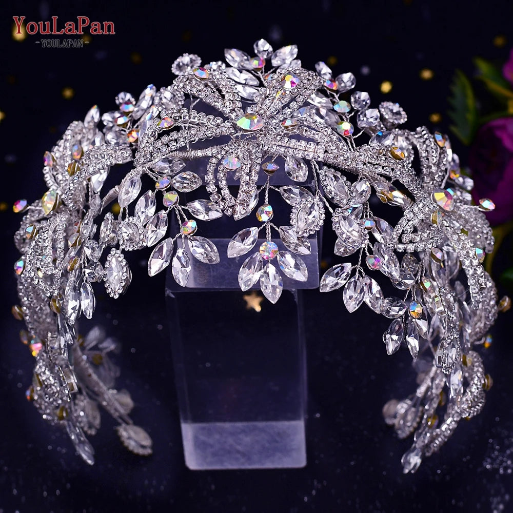 KIMLUD, YouLaPan Trendy Bridal Hair Hoop Colorful Rhinestone Wedding Crown Handmade Bride Tiara Hair Accessories Woman Headband HP193P-C, 395-crown, KIMLUD APPAREL - Womens Clothes