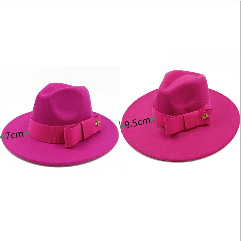 KIMLUD, Low price wholesale Fedora hats Winter jazz monochrome bow elastic band men and women red jazz hats Fedora hats sombrero hombre, KIMLUD Womens Clothes