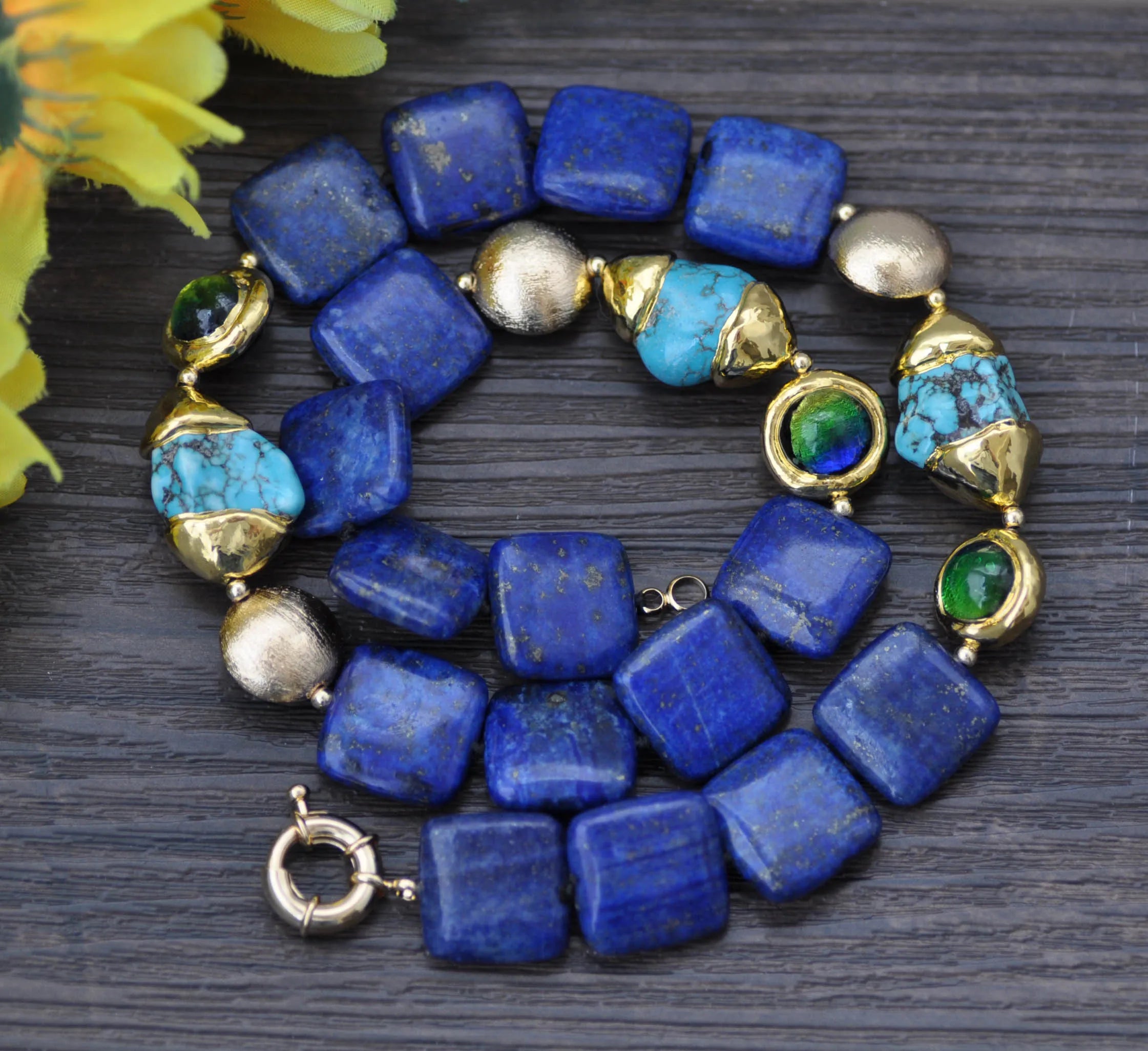 Z13269 Baroque Turquoise Lapis Lazuli Necklace Earring - KIMLUD