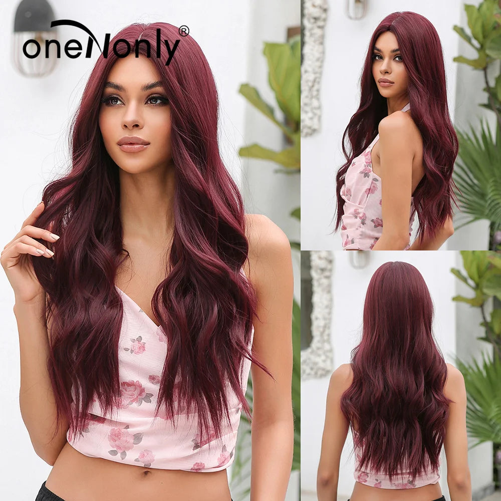 oneNonly Long Purple Wig Synthetic Wigs for Women Wave Cosplay Party Halloween Wig High Quality Hair