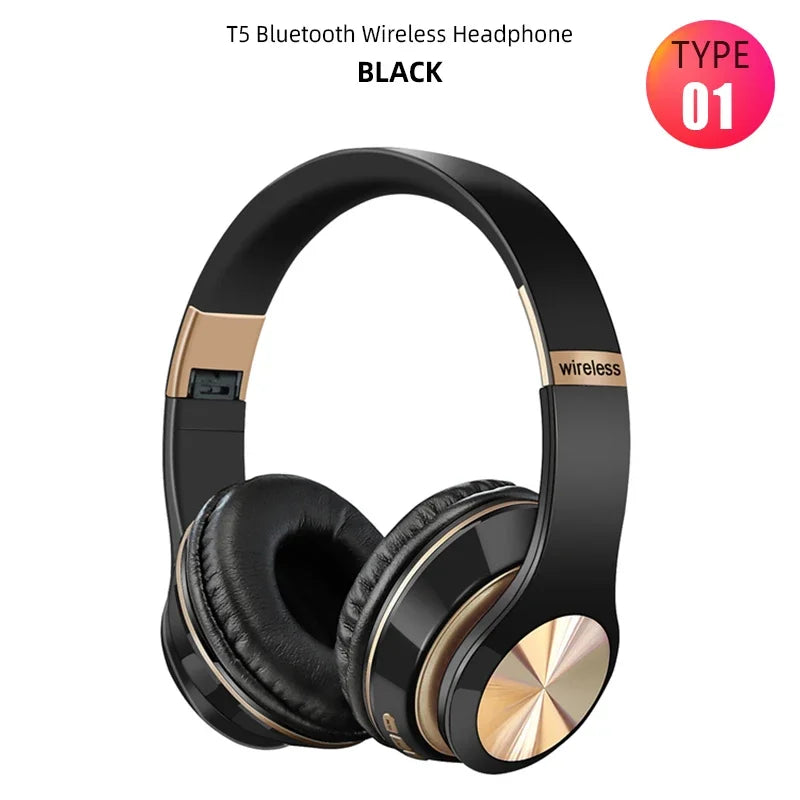 T5 Bluetooth Headphones Over Ear Head Wireless Earphones With Mic Music Headset Gamer Foldable Auriculare Fone For Huawei iPhone