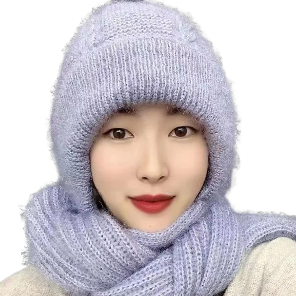 KIMLUD, New Plush and Thickened Scarf Integrated Wind and Snow Hat, Autumn and Winter Squirrel Fluff Thread Hat for Warmth, KIMLUD Womens Clothes