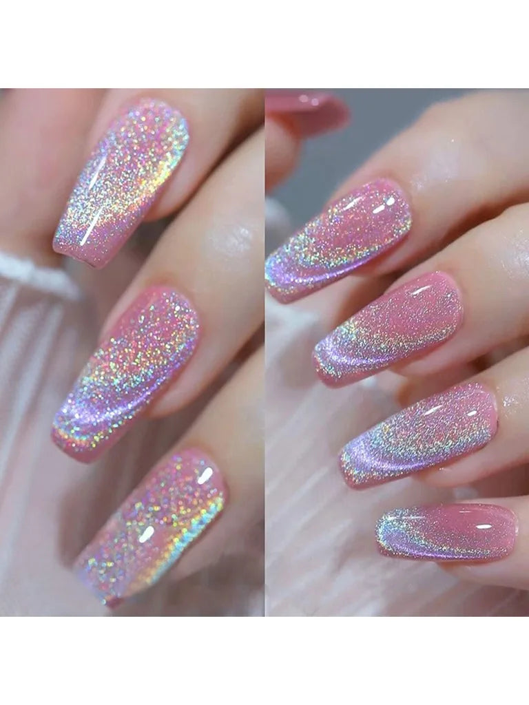 SHAKA 10ml Super Flash Laser Rainbow Cat Eye Gel Nail Polish, Versatile Sparkle Cat Eye Diamond Pigment Sparkle Rainbow