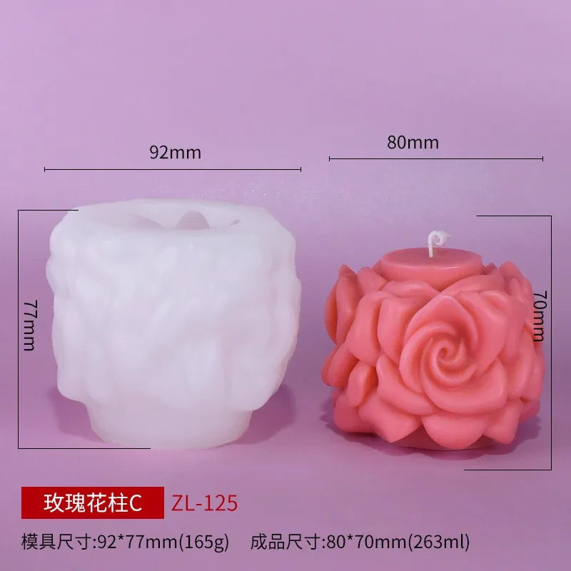 3D Rose Pillar Candle Silicone Mold Handmade Valentine's Day Flower Bouquet Soap Gypsum Resin Molds Wedding Decor Crafts Gifts - KIMLUD