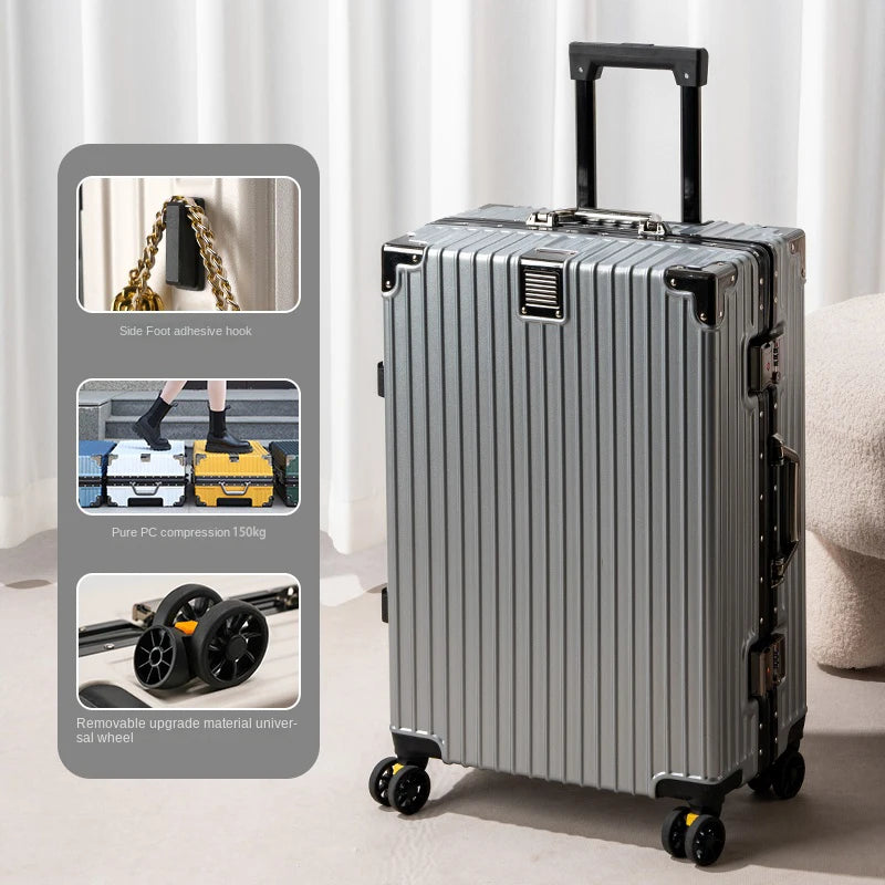 New Aluminum Frame Suitcase Large Capacity Suitcase on wheels 20/22/24/26/28/30 Inch Trolley Case Password Boarding Box