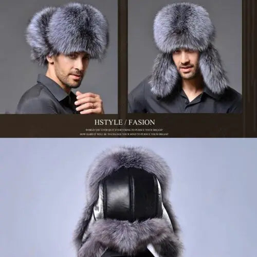 Winter Men Women Warm Soft Bomber Hats Russian Ushanka Hat with Ear Flap Pu Leather Fur Trapper Cap Earflap