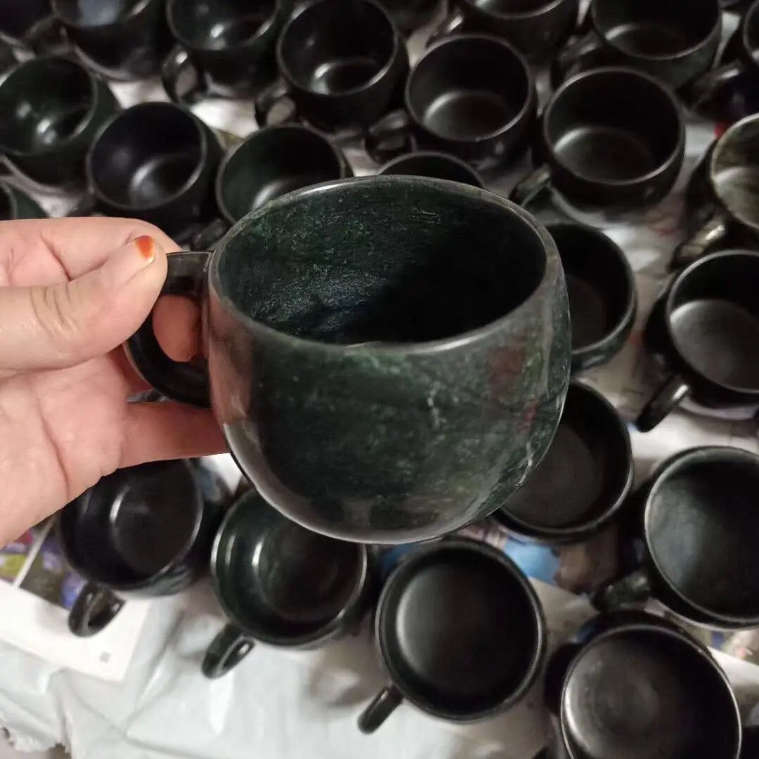 Green Jade Teacup Mug Chinese Medicine King Stone Health Jade Cup Natural Magnetic Stones Coffee Mugs Water Glass Gongfu Teaware - KIMLUD