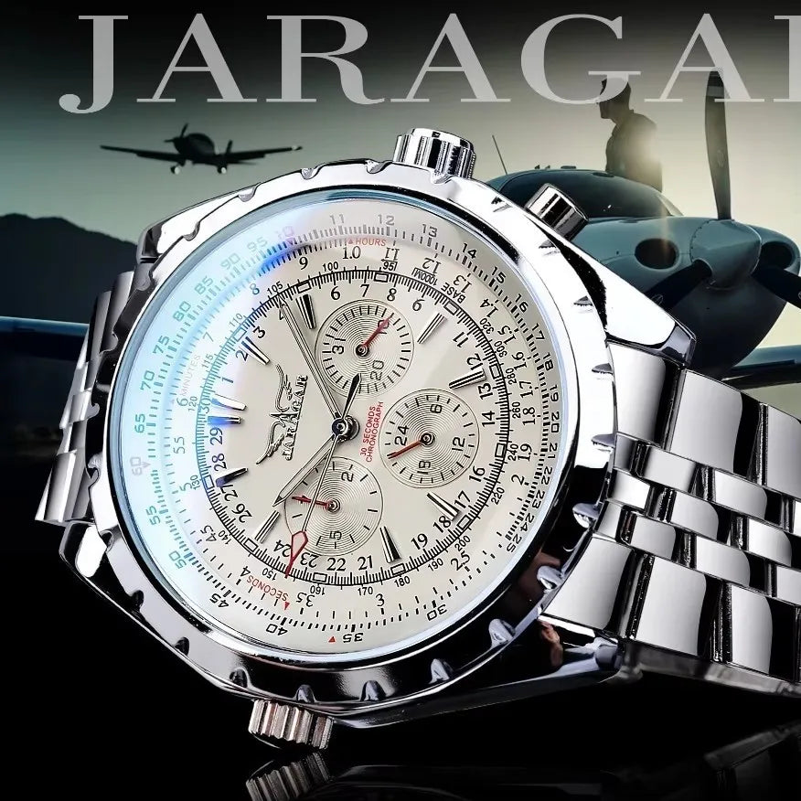 JARAGAR 212 Men Automatic Mechanical Watch Fashion Business Leisure Multifunctional Stainless Steel Wristwatch for Male Gift