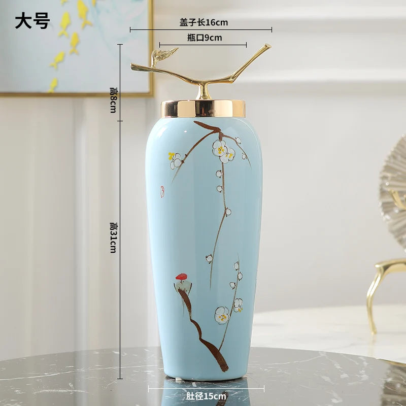KIMLUD, Modern Chinese Hand-painted Vases, Living Room Ceramic Light Luxury Table Decorations, Countertop Vases, Produced in Jingdezhen, F, KIMLUD Womens Clothes