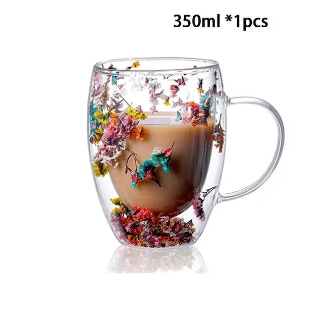 YWDL 1/2pcs Double Wall Glass Cup With Handle Heat Resistant Tea Coffee Cups Espresso Milk Mug Gift - KIMLUD