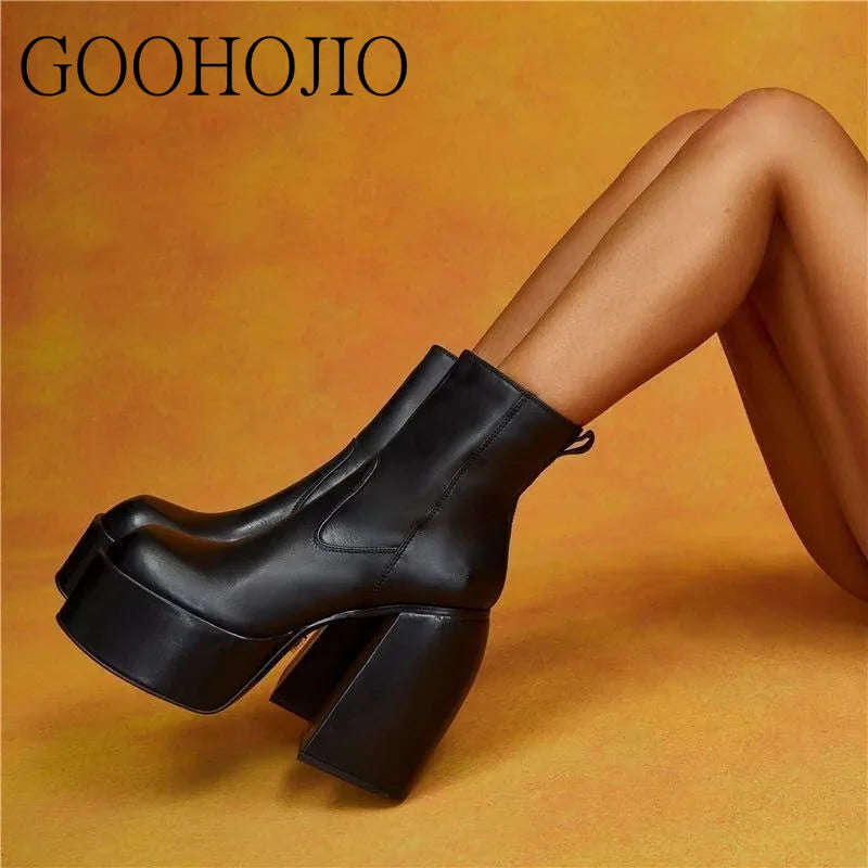 GOOHOJIO Spring Autumn New Thick Bottom Long Boots Women Vintage Classic Women Boots Fashionable Non-slip Chic Shoes for Ladies