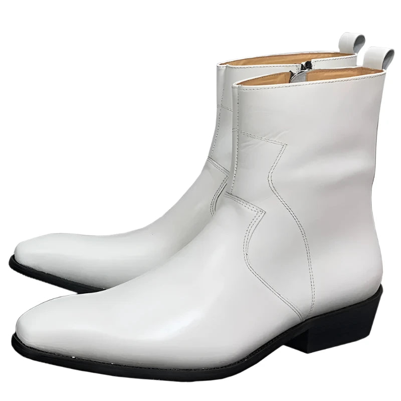 Luxury Brand Chelsea Boots High Grade Men Calf Boots Slip On Zipper Casual Men Dress Shoes White Black Leather Boots Men