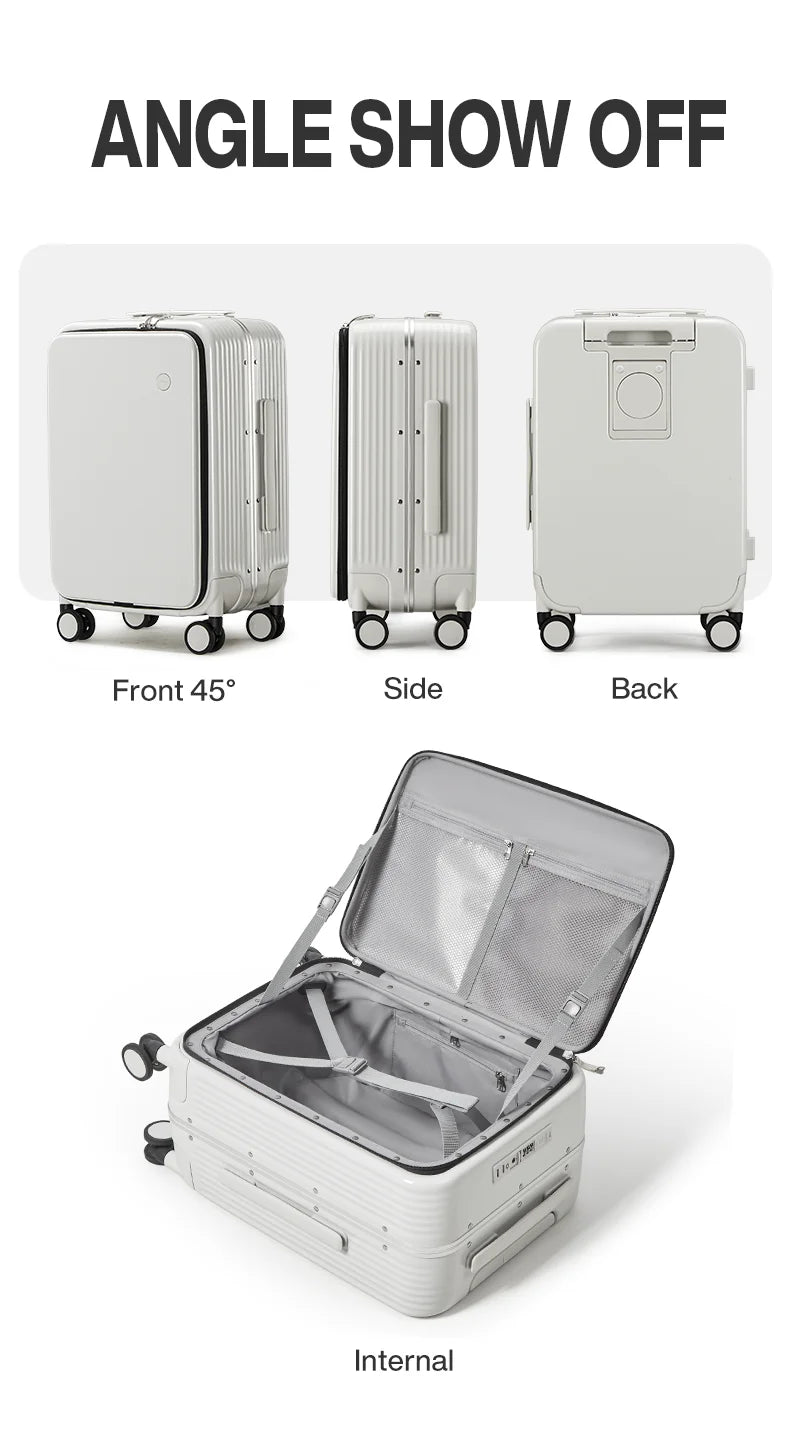 KIMLUD, Mixi New Aluminum Frame Suitcase Carry On Rolling Luggage with USB Port Boarding Cabin Cup and Phone Holder 20 24 Inch, KIMLUD Womens Clothes