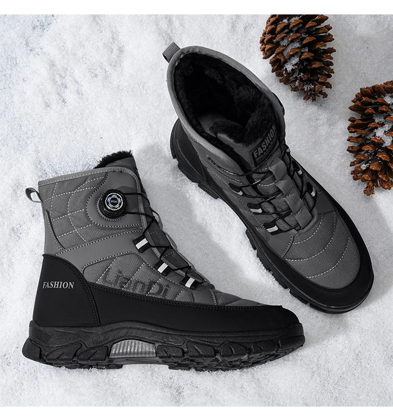 Large Size High-top Mens Cotton Shoes outdoor Snow Boots Warm Plush Lining Breathable Waterproof Fabric Non-slip Soles Safe Shoe