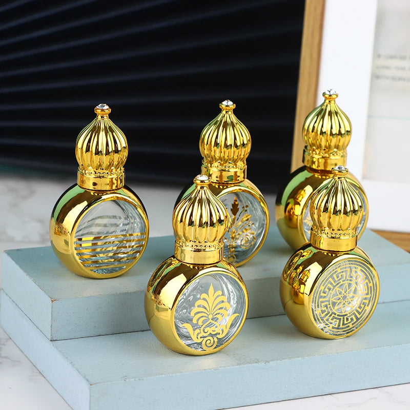 10ml Mini Essential Oil Roller Bottle Gold Crown Shape Perfume Bottling Portable Travel Electroplated Carve Glass Empty Bottle