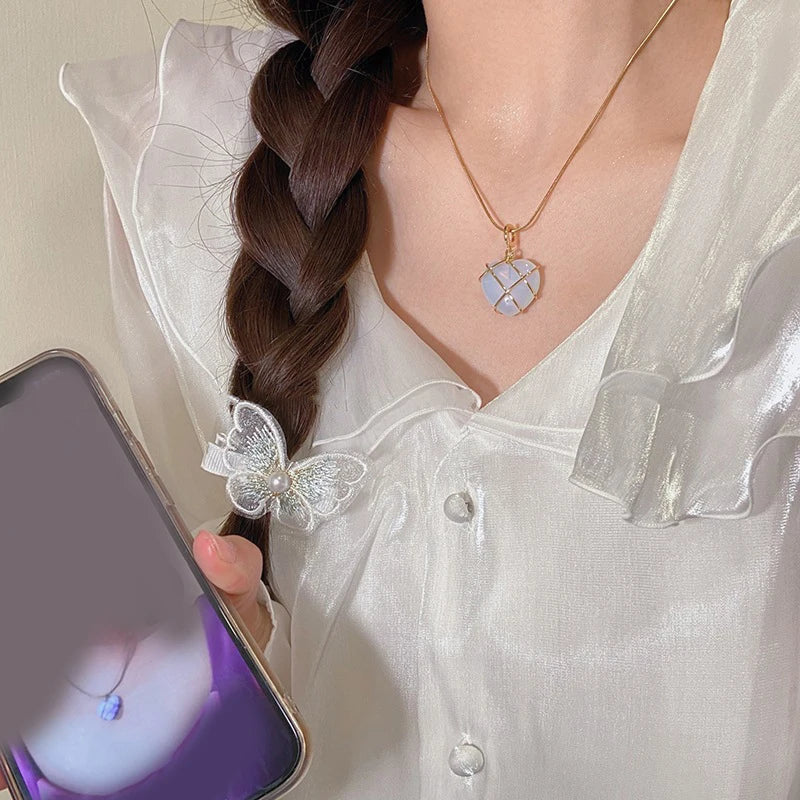 2023 Fashion Opal Heart Necklace Castle Necklace For Woman Girls Rose Quartz Princess Necklace Jewelry Accessories Gift