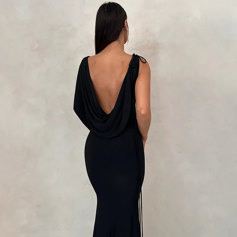 Dulzura Lace Up Long Sleeve One Shoulder Maxi Dress For Women Bodycon Party Elegant Outfits Birthday Evening 2023 Summer