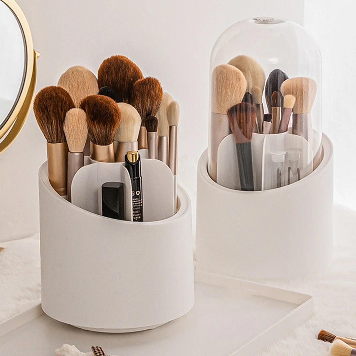 360° Rotating Makeup Brush Storage Box Desktop Cosmetic Organizer Lipstick Eyebrow Pencil Eye Shadow Brush Holder Organizer