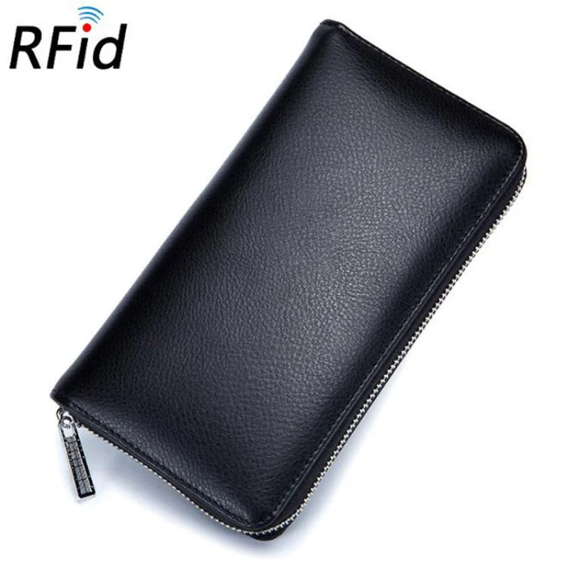 Men wallet genuine leather passport RFID long large capacity organ mobile phone multi function card holder unisex wallets - KIMLUD