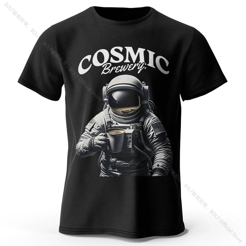 Men's Cosmic Brewery Printed T-Shirt 100% Cotton Oversized Street Graphic Tees for Men Women Summer Tops