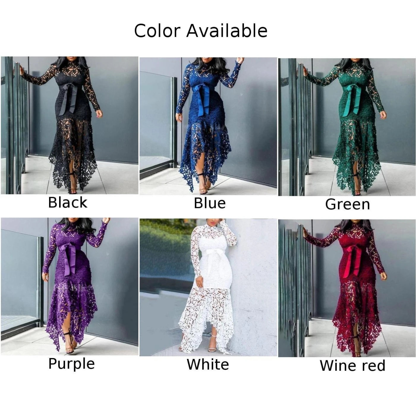 Affordable Brand New Dress Lace Women Dress Bodycon Evening Party Ladies Maxi Dresses Long Sleeve Plus Size Prom