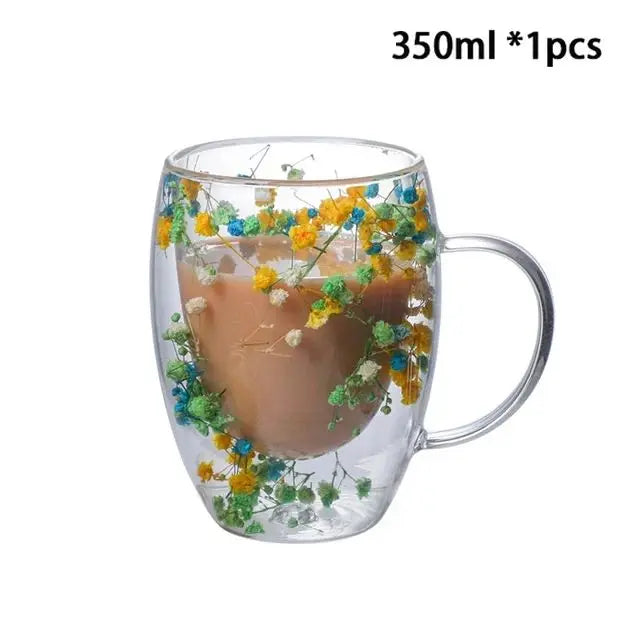 YWDL 1/2pcs Double Wall Glass Cup With Handle Heat Resistant Tea Coffee Cups Espresso Milk Mug Gift - KIMLUD