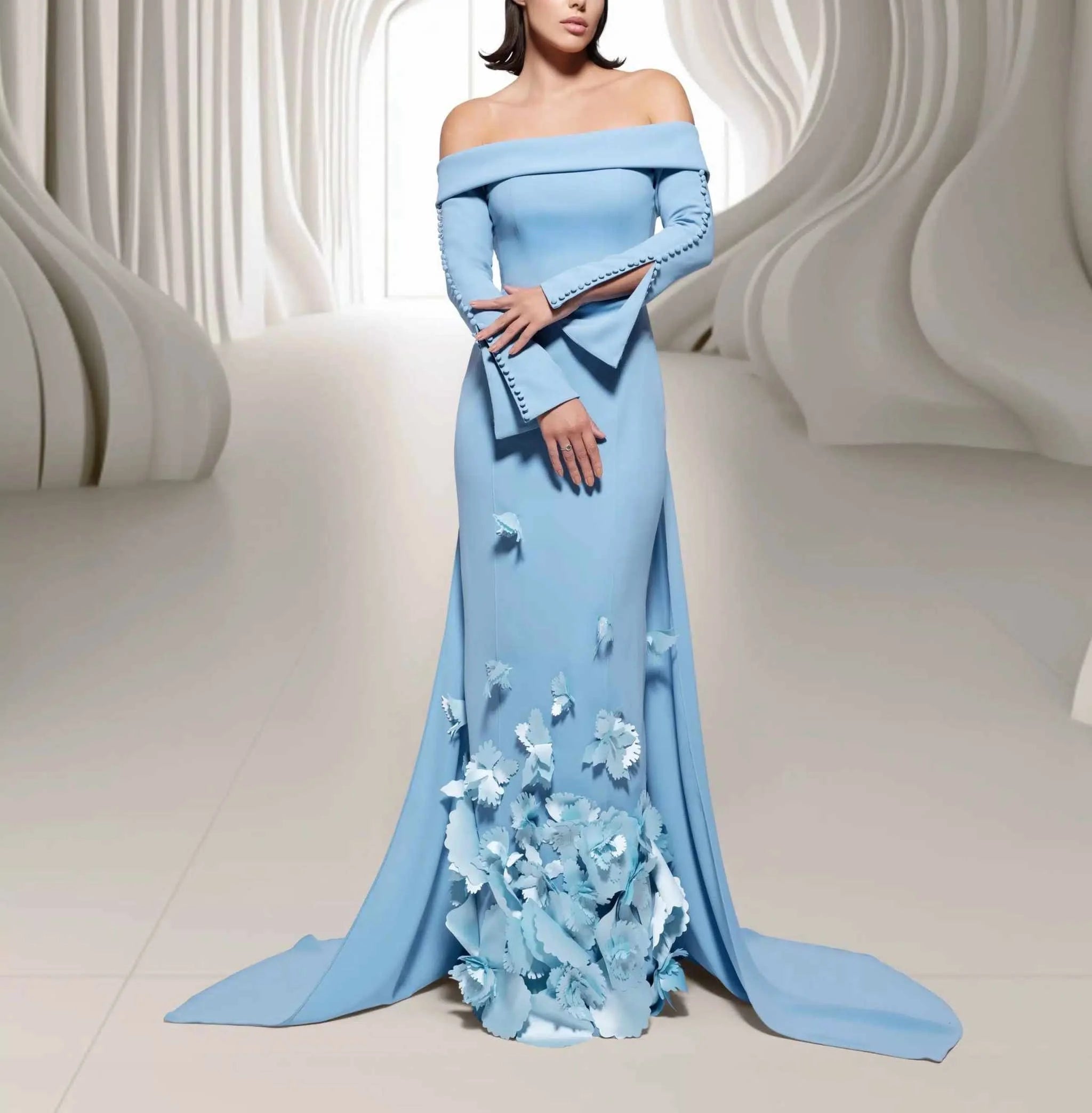 ROSELLA Off Shoulder Evening Dresses Paper Cutting Floor Length Mermaid Formal Occasions Dress with Cape Shawl New 2024 - KIMLUD