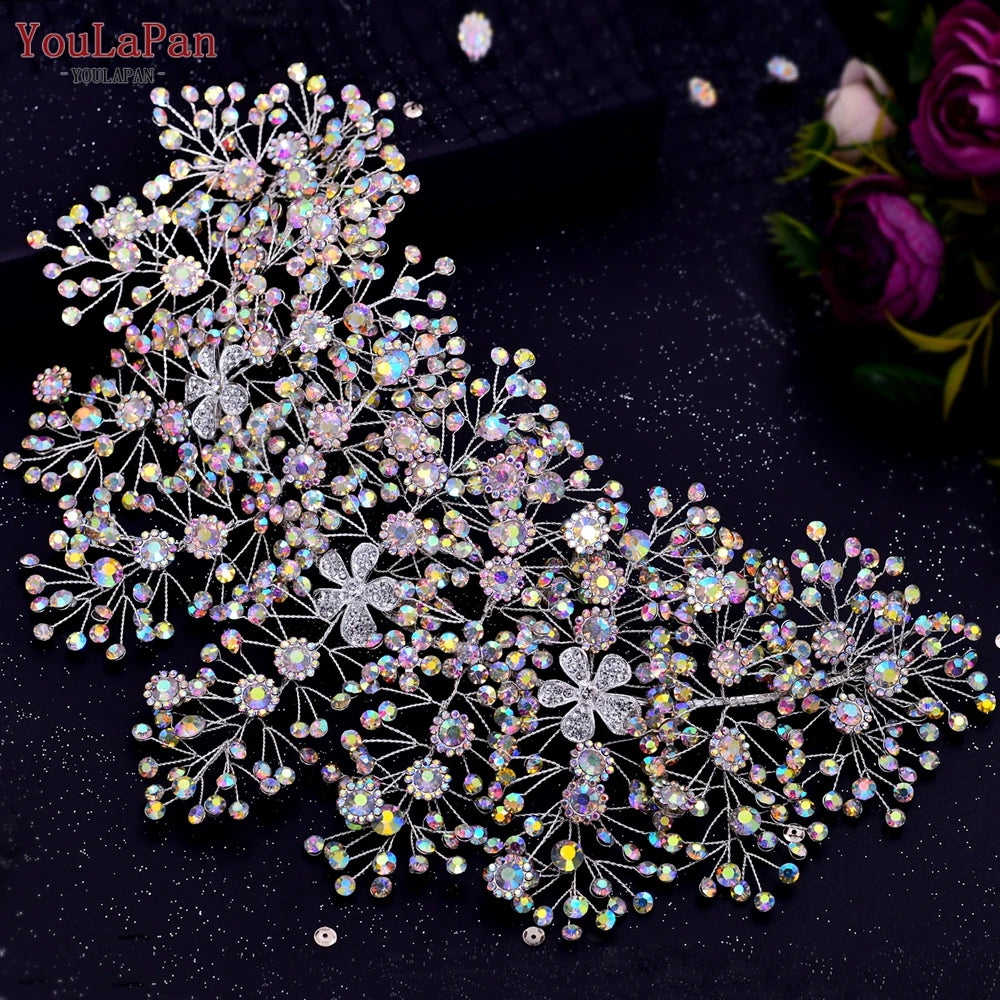 KIMLUD, YouLaPan Trendy Bridal Hair Hoop Colorful Rhinestone Wedding Crown Handmade Bride Tiara Hair Accessories Woman Headband HP193P-C, 240-C-crown, KIMLUD APPAREL - Womens Clothes