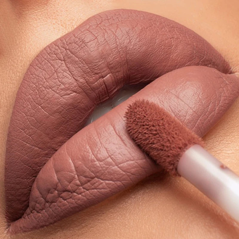 Matte Nude Brown Liquid Lipstick 18 Colors Waterproof Lasting Non-stick Cup Velvet Nude Red Lip Gloss Lint Tube Makeup Cosmetics