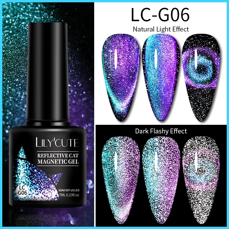 KIMLUD, LILYCUTE 7ML Rainbow Glass Cat Magnetic Gel Nail Polish Super-Bright Colorful Glitter Sparkling Manicure Semi Permanent Nail Gel, LC-G06, KIMLUD APPAREL - Womens Clothes