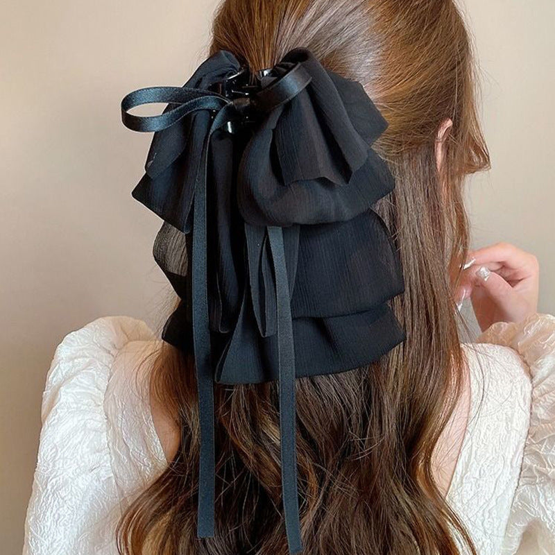 KIMLUD, New Bow Floating Ribbon Grip Clip Girls Elegant Ponytail Braid Claw Clip Retro Luxury Female Hair Card Hair Accessories, KIMLUD Womens Clothes