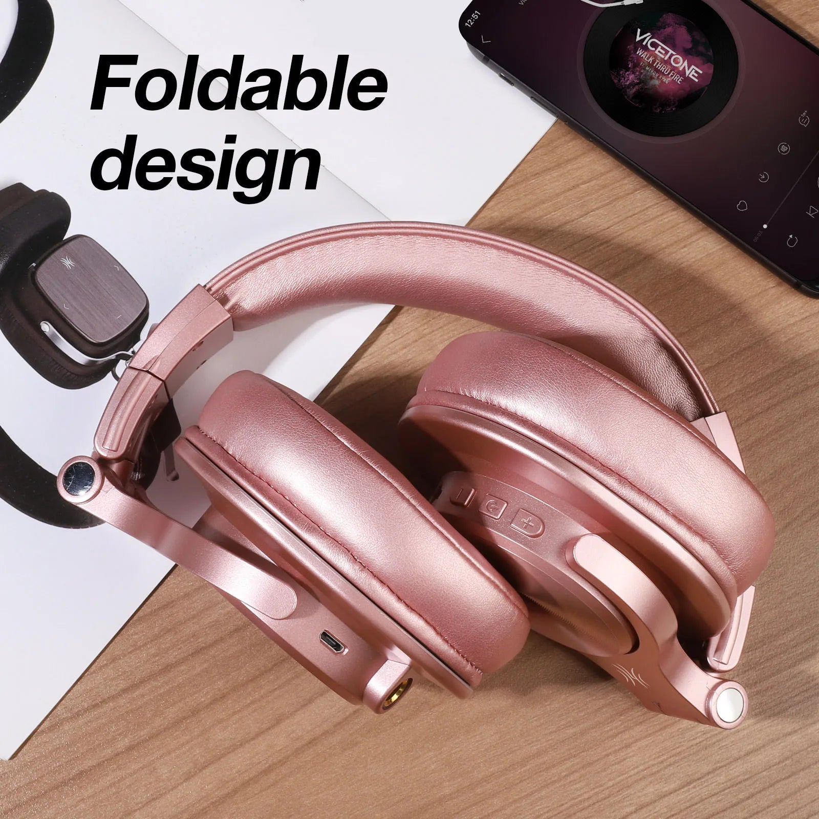 Oneodio A70 Wireless Headphones Sport Bluetooth 5.2 Earphone Over Ear Handsfree Headset With Microphone For Phone Rose Gold