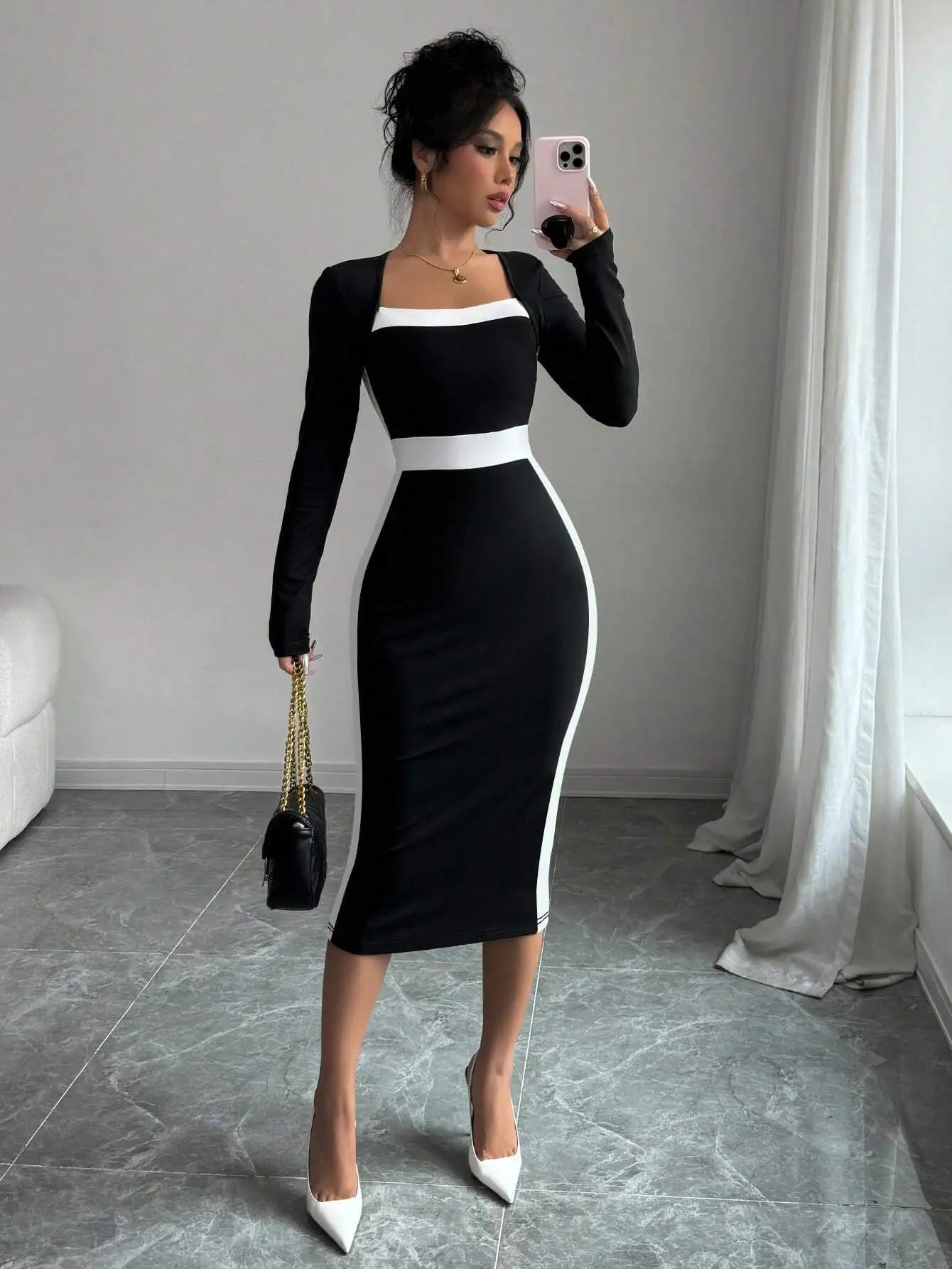 Autumn Winter Sweater Dress for Women 2024 New Arrivals Square Neck High Waist Long Knitted Dress Korean Maxi Dresses