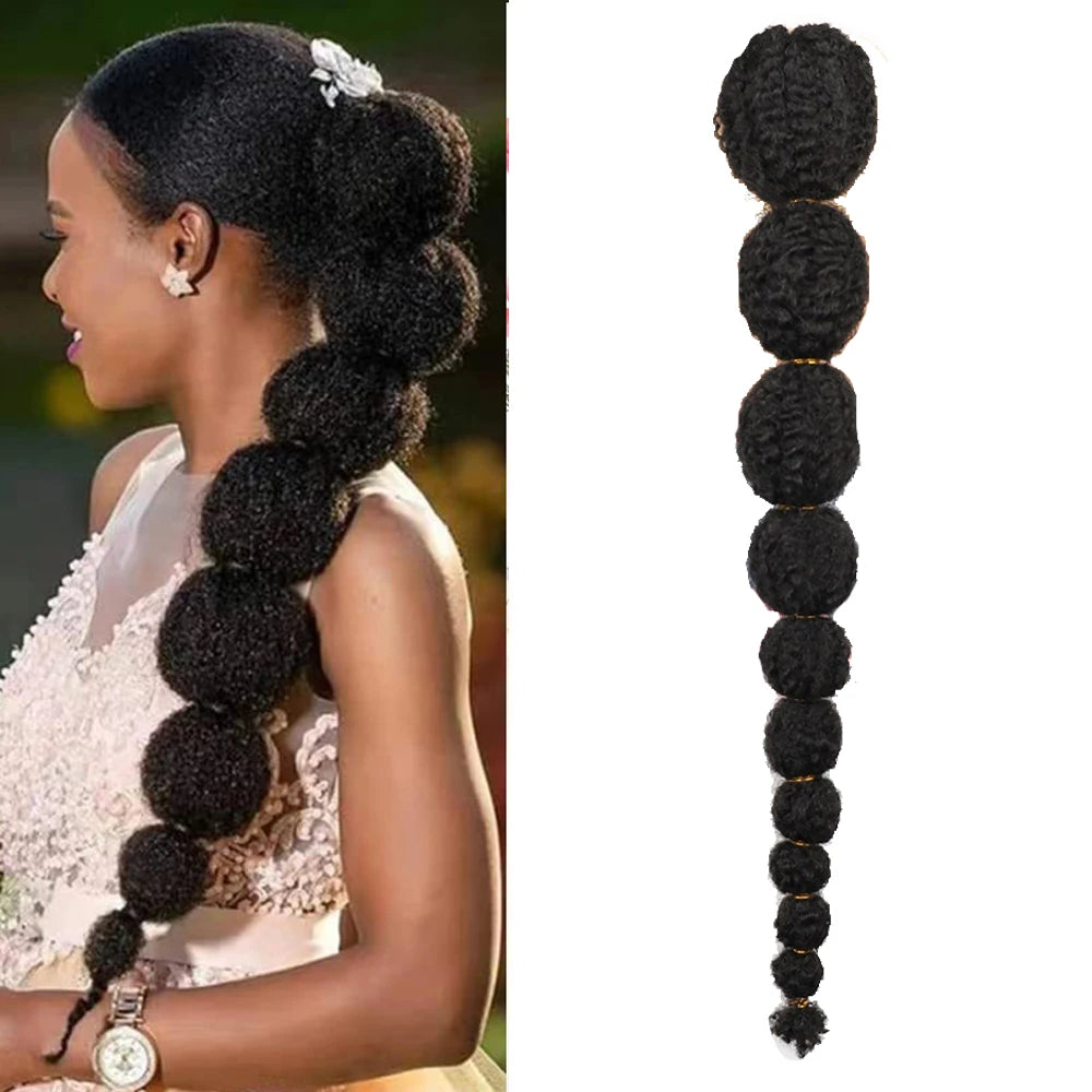 24inch Afro Puff Long Straight Drawstring Lantern Bubble Braided Ponytail For Kids Black Women Girl False Clip on Extension - KIMLUD