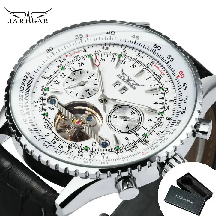 Jaragar Military Sports Automatic Watch for Men Multifunction Dial Tourbillon Skeleton Mechanical Watches Luxury Steel Band Glow