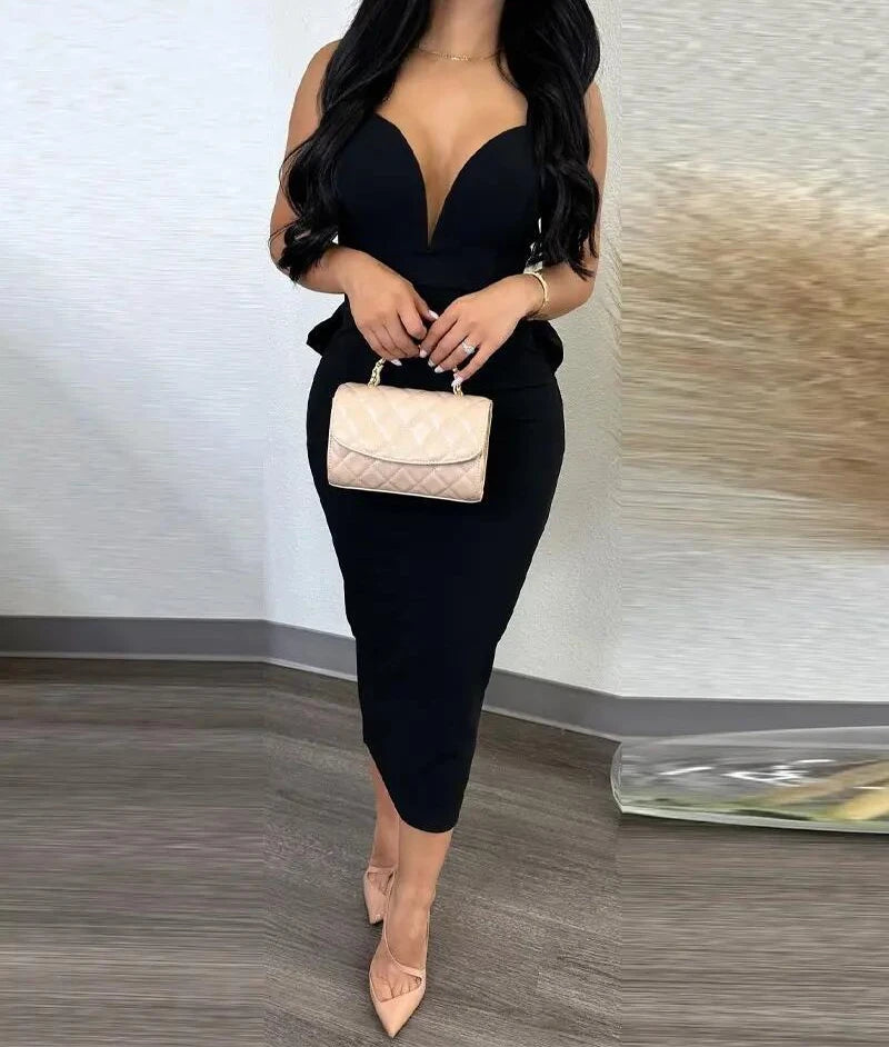 Evening Dresses for Women 2024 Sexy Woman Clothing Backless Deep V Bow Elastic Split Fashion Elegant Hip Wrap Midi Bodycon Dress