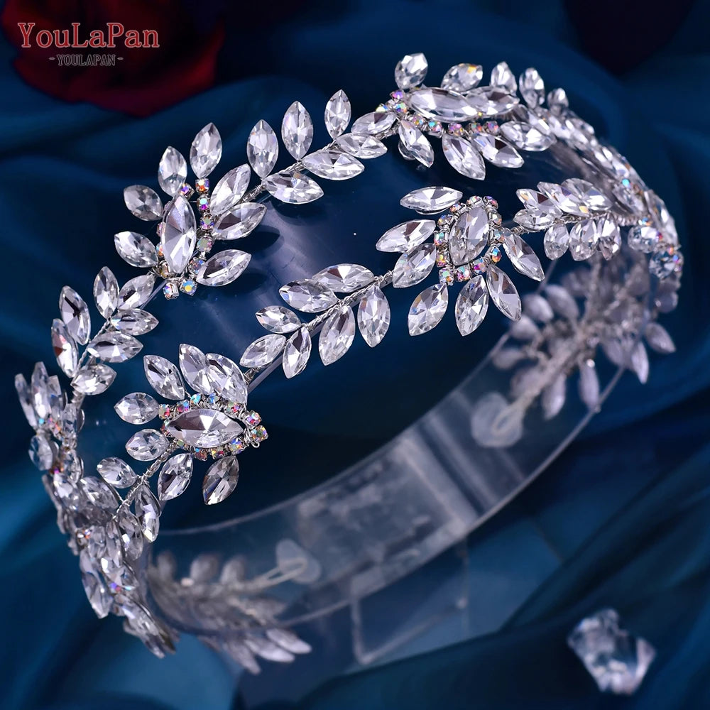 KIMLUD, YouLaPan HP450 Bridal Crown Silver Wedding Tiara Rhinestone Bride Headband Shiny Pageant Crown Women Hair Jewelry Accessories, KIMLUD Womens Clothes