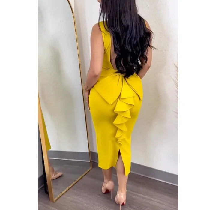 Evening Dresses for Women 2024 Sexy Woman Clothing Backless Deep V Bow Elastic Split Fashion Elegant Hip Wrap Midi Bodycon Dress