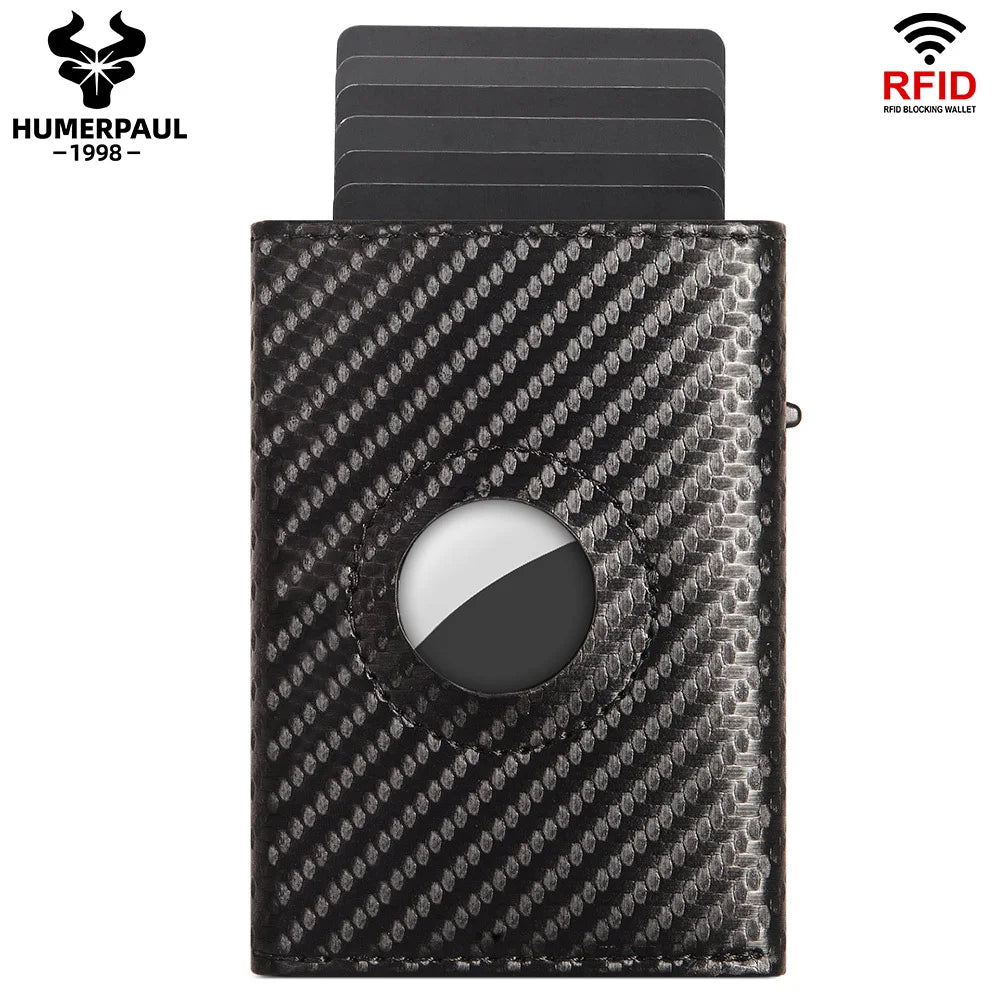 Carbon Fiber Mens Wallet Card Holder RFID Blcoking Pop Up Aluminum Cards Case Slim Male Front Pocket with Banknote Compartment