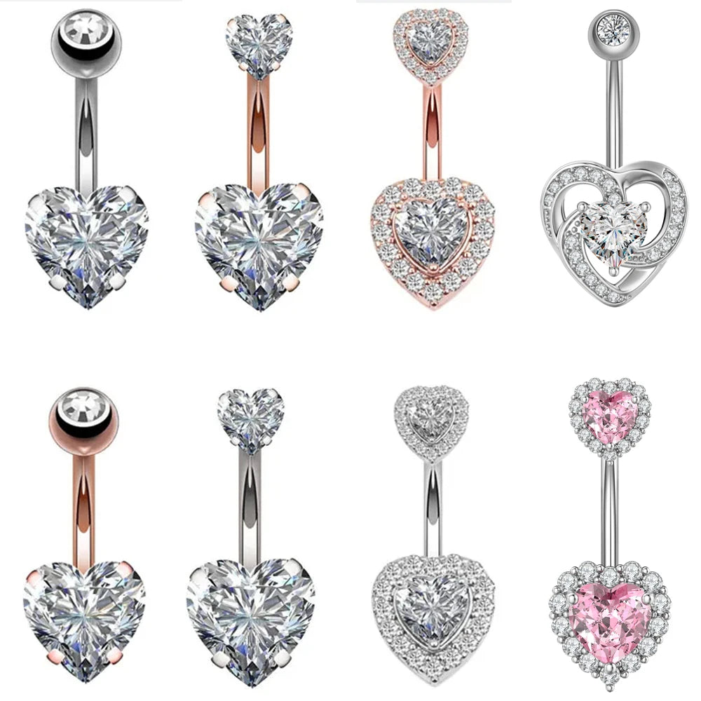 1PC Surgical Steel Belly Button Rings Crystal Piercing Navel Heart Style Navel Piercing Earring Belly Piercings Ombligo Jewelry