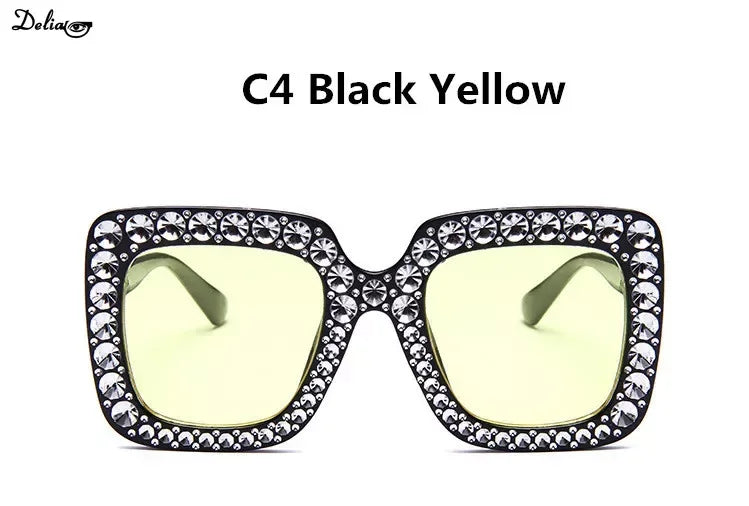 KIMLUD, Glitter Women Sunglasses Brand Design Flash Square Shades Mirror Female Sun Glasses Bezel Bling Rhinestones, KIMLUD Womens Clothes