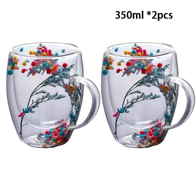 YWDL 1/2pcs Double Wall Glass Cup With Handle Heat Resistant Tea Coffee Cups Espresso Milk Mug Gift - KIMLUD