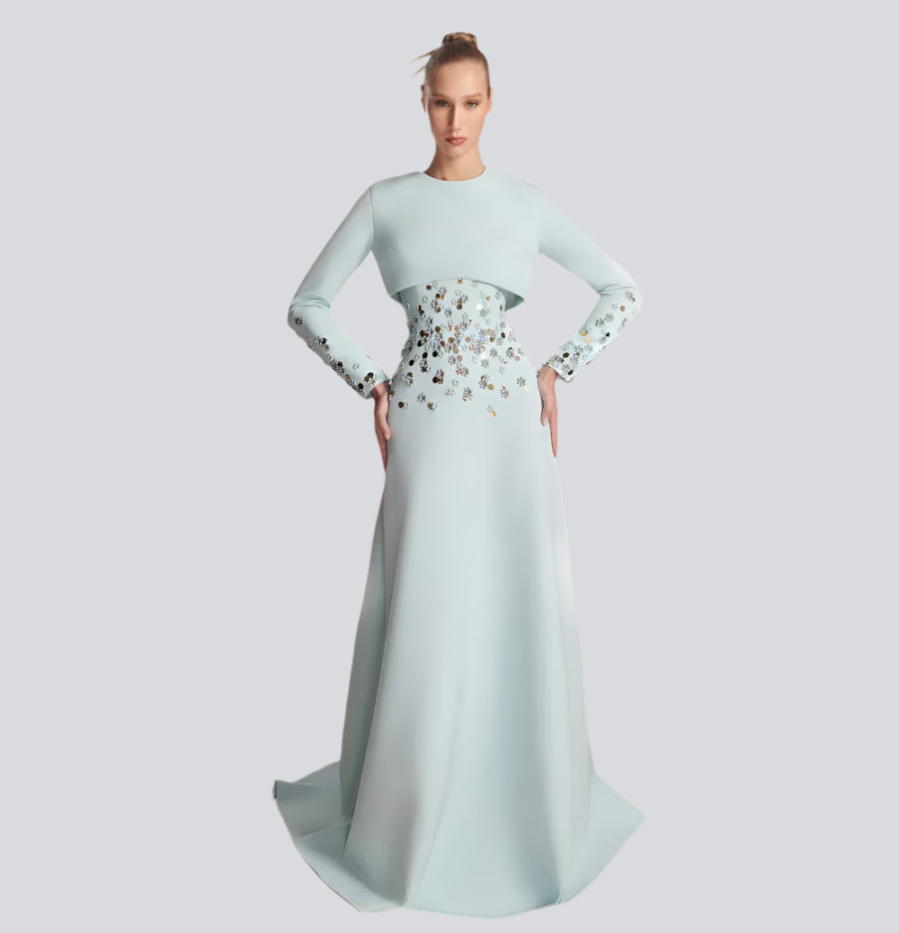 Customized Jersey Sequined Flower Beading Ruched Homecoming A-line O-Neck Bespoke Occasion Gown Long Dresses - KIMLUD