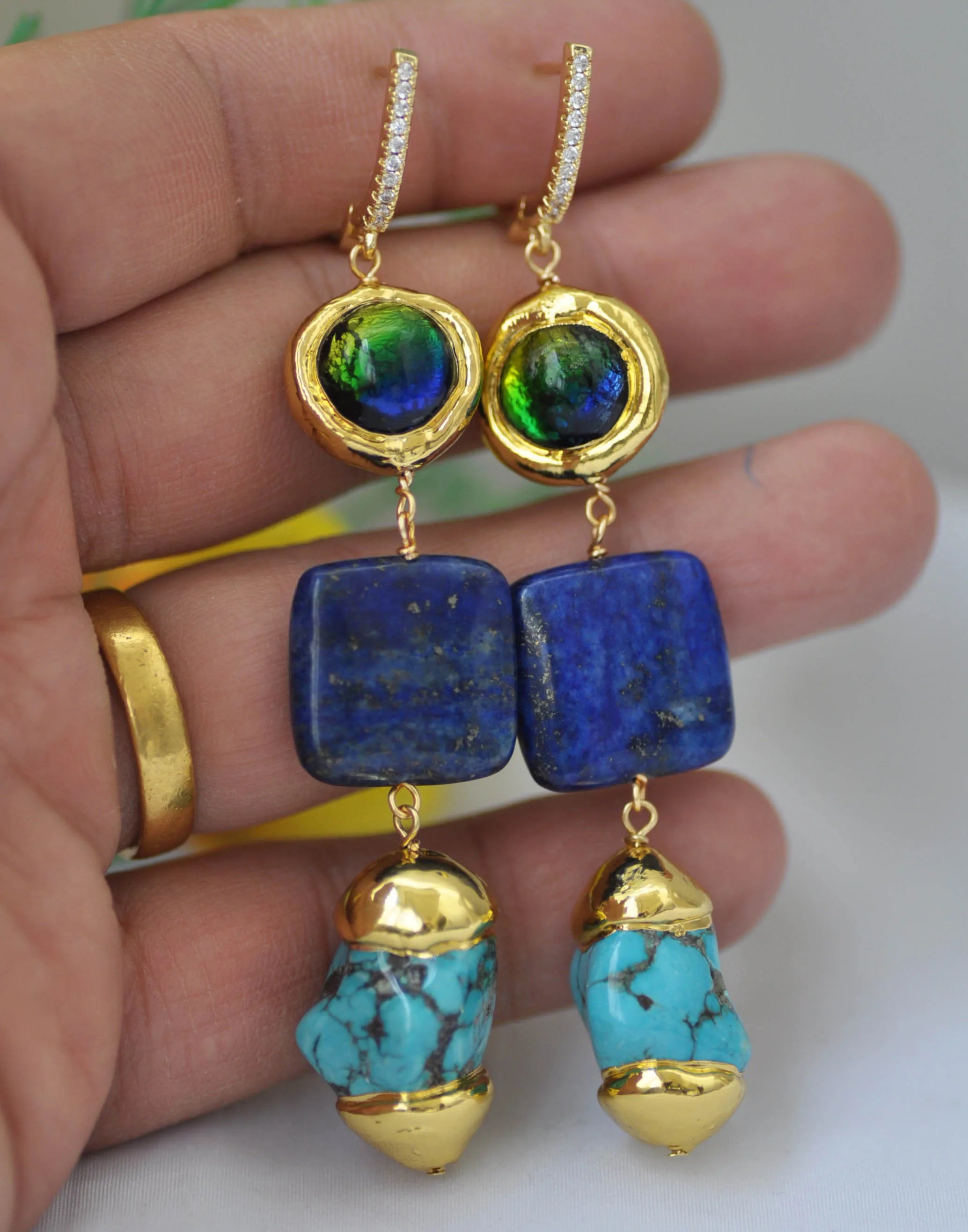 Z13269 Baroque Turquoise Lapis Lazuli Necklace Earring - KIMLUD