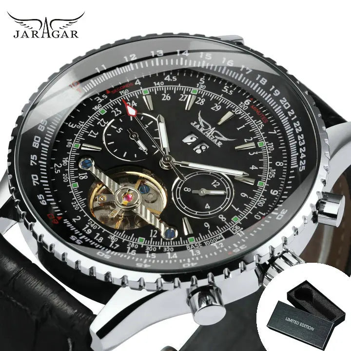 Jaragar Military Sports Automatic Watch for Men Multifunction Dial Tourbillon Skeleton Mechanical Watches Luxury Steel Band Glow