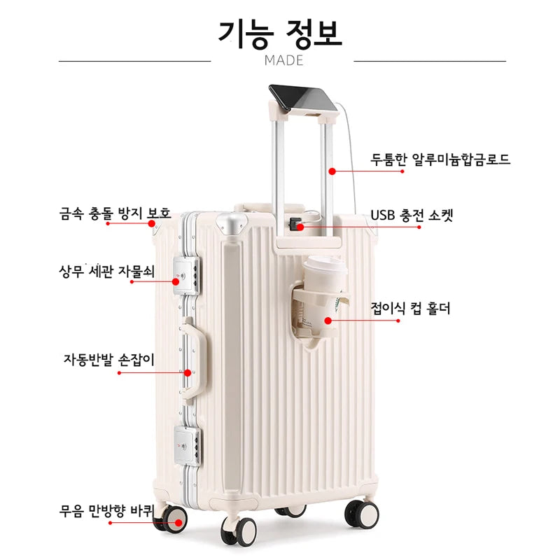 SUSHIMU Suitcase Travel Suitcase Men 20 24 26 Carry-On Luggage Women PC Aluminum Frame Trolley Case TSA password lock